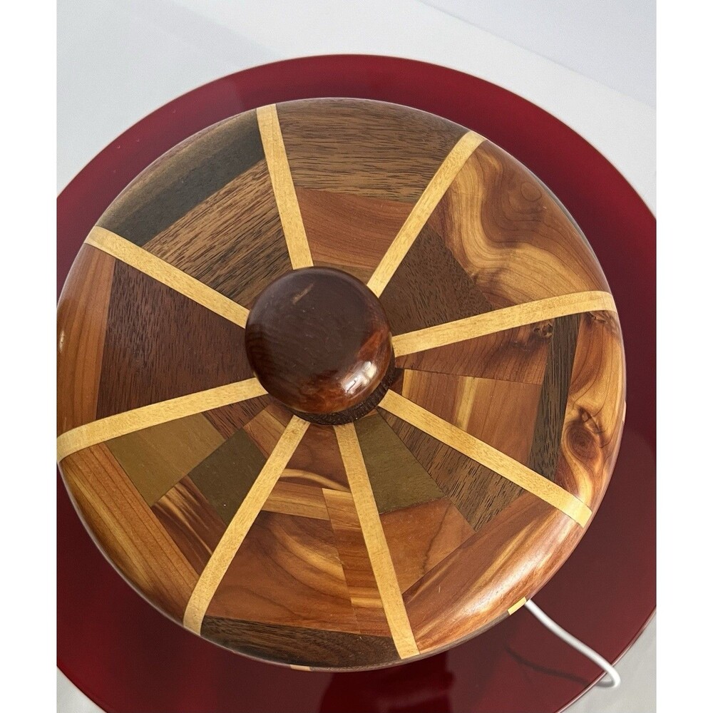 MCM Segmented Turned Wood Keepsake Lidded bowl 7” Diameter EUC